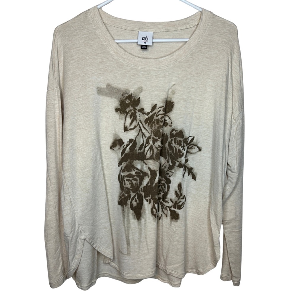 CAbi Airbrush Tee | Beige Floral Long Sleeve Top